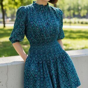 Never A Wallflower Cynthia Zig Zag Dress XS NWT Smocked Waist Mini MSRP $298